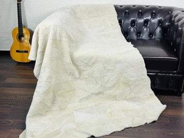 BEIGE Real SHEEPSKIN FUR Throw Blanket • Large Area Rug  • Ethically and Organically Wool Rug